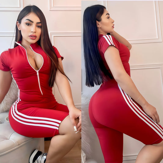 ENTERIZO 3 LÍNEAS CORTO MANGA CORTA ROJO