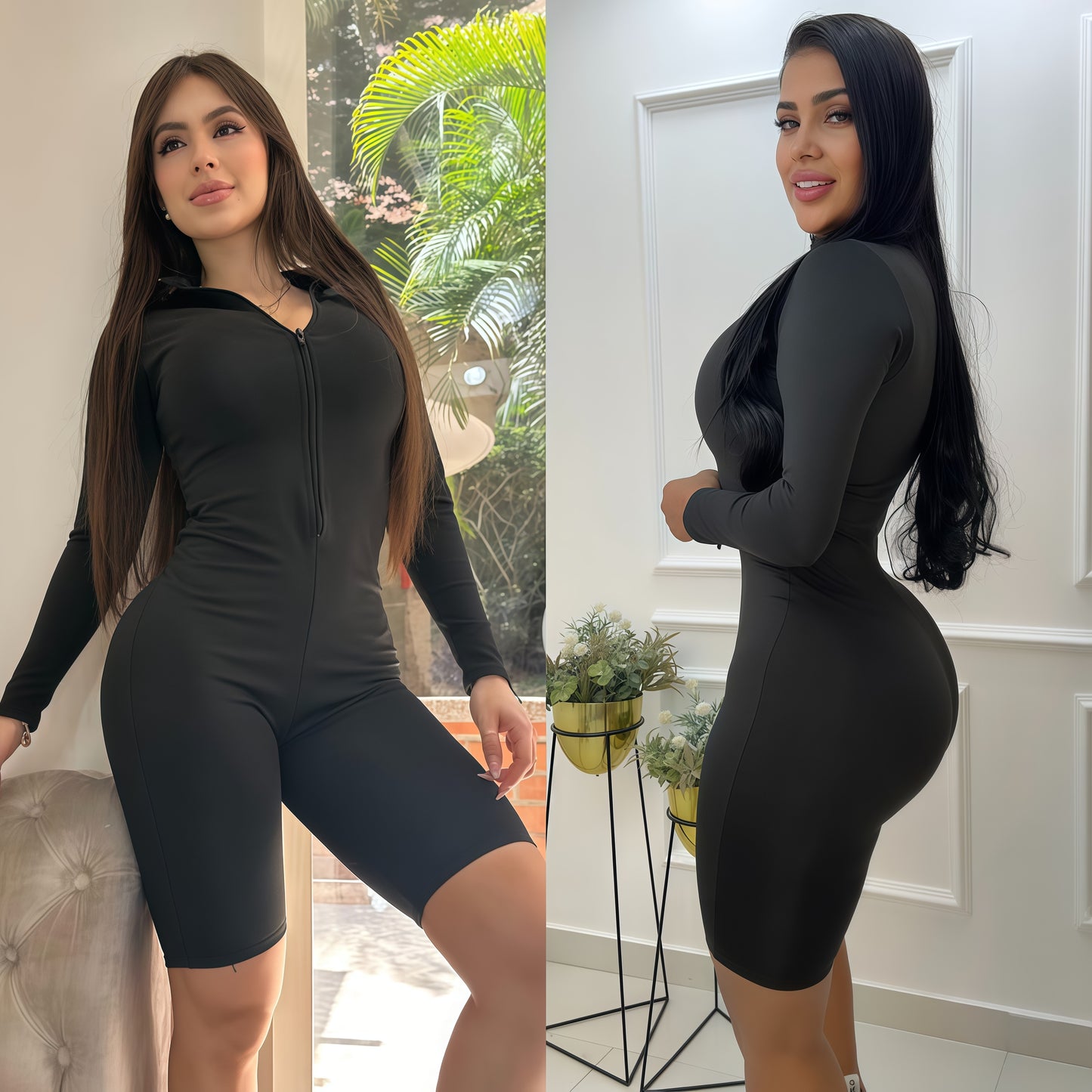 ENTERIZO CORTO MANGA LARGA NEGRO