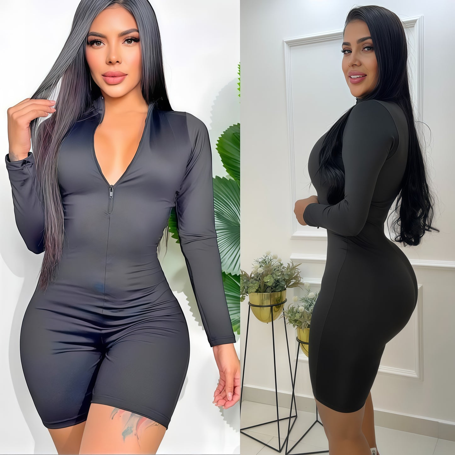 ENTERIZO CORTO MANGA LARGA NEGRO