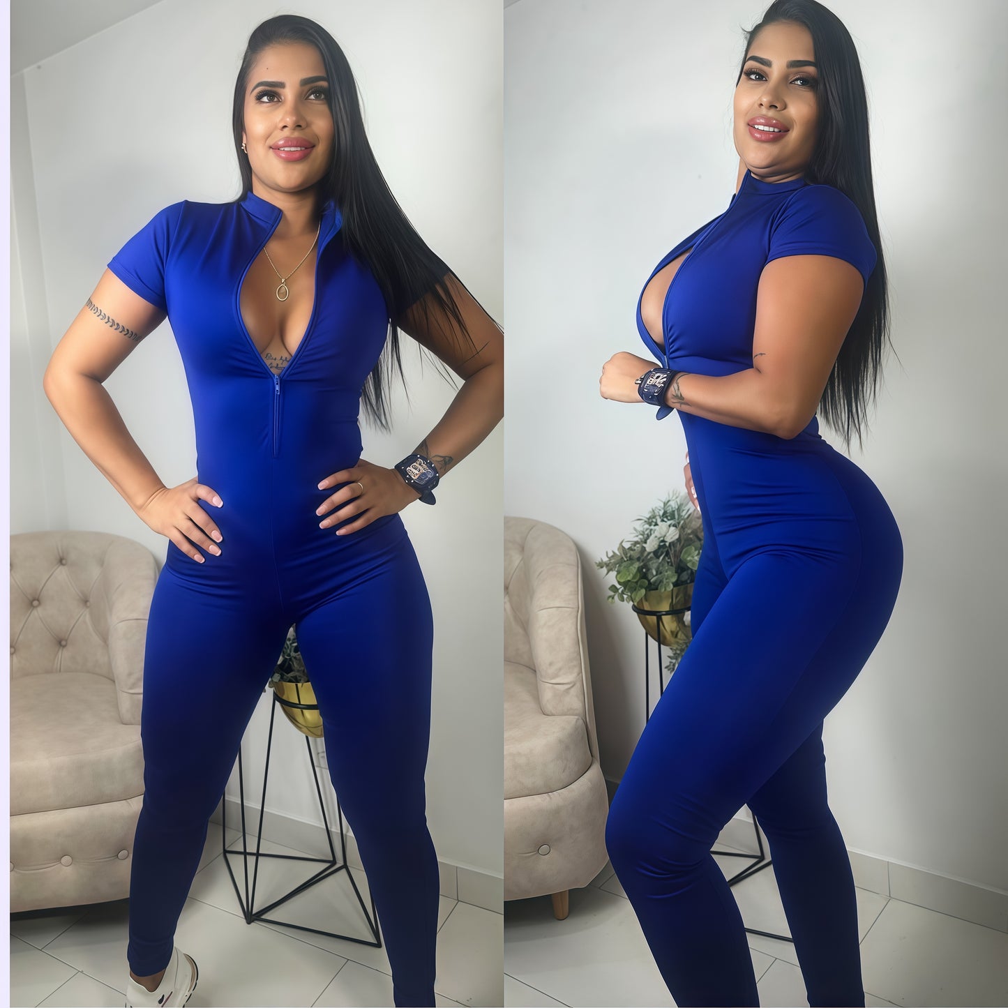 ENTERIZO LARGO MANGA CORTA AZUL