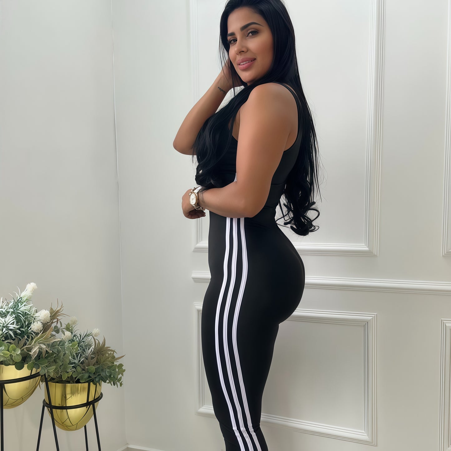 ENTERIZO 3 LÍNEAS LARGO MANGA SISA NEGRO