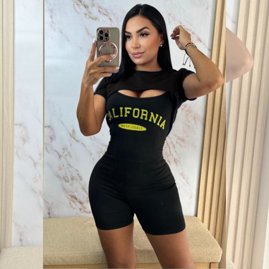 CONJUNTO  DE ENTERIZO + CROPTOP NEGRO