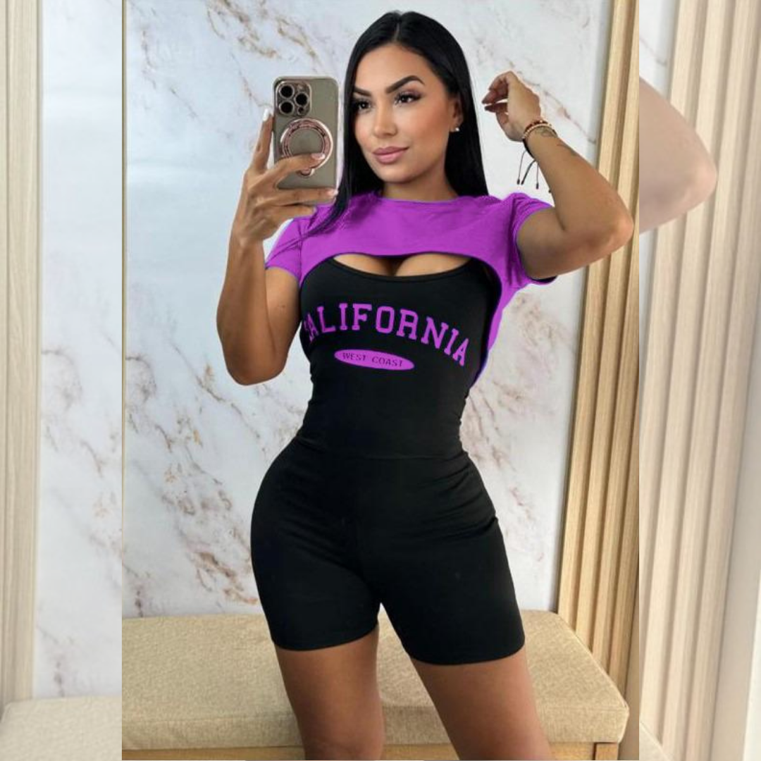 CONJUNTO  DE ENTERIZO + CROPTOP MORADO