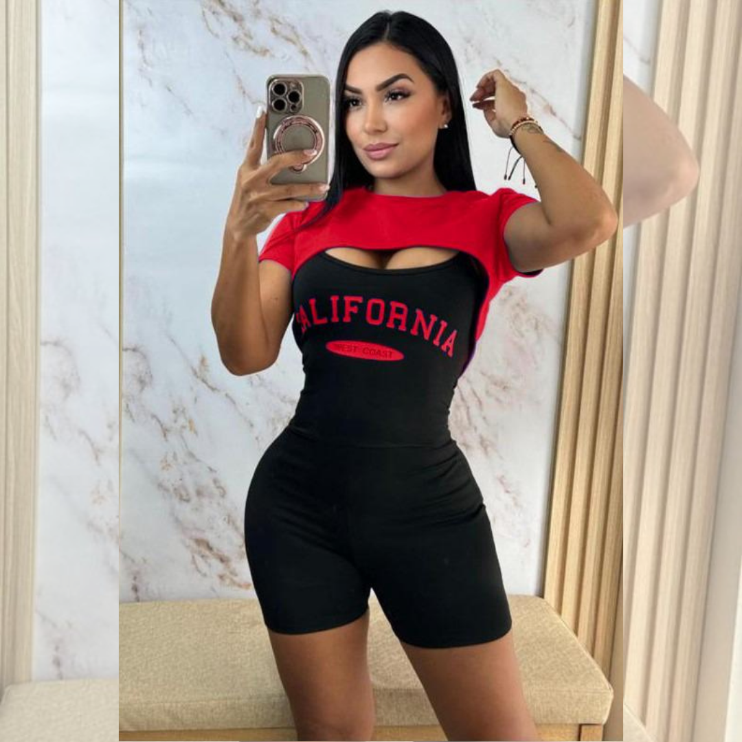 CONJUNTO  DE ENTERIZO + CROPTOP ROJO