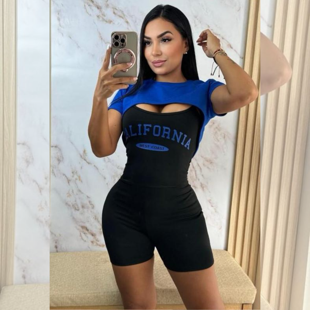 CONJUNTO  DE ENTERIZO + CROPTOP AZUL