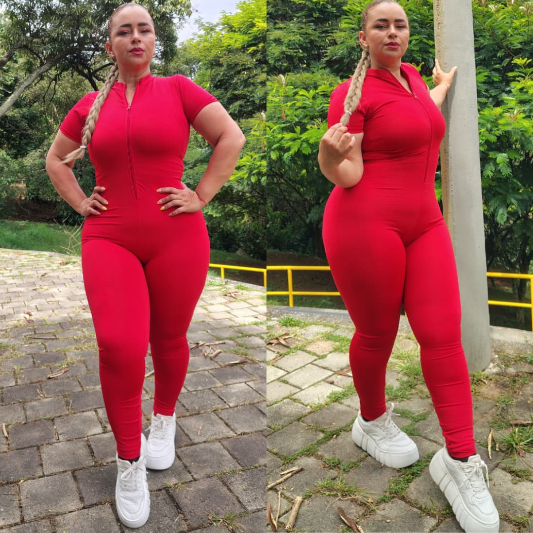 ENTERIZO TALLA PLUS LARGO MANGA CORTA ROJO