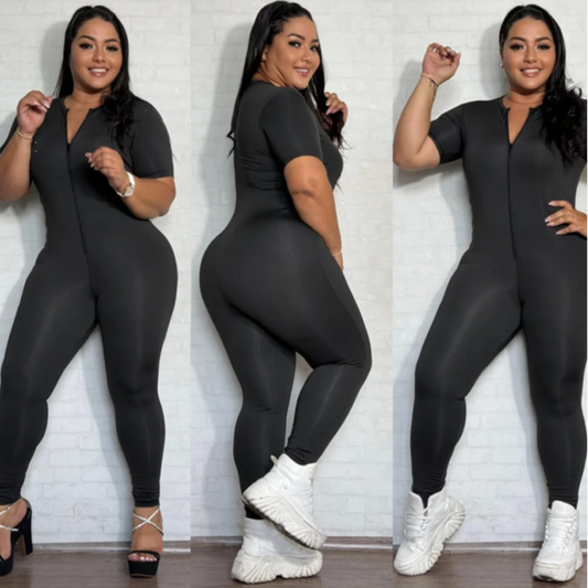 ENTERIZO TALLA PLUS LARGO MANGA CORTA NEGRO