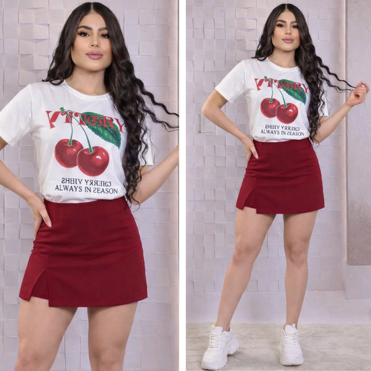 CONJUNTO "FALDA SHORT" VINOTINTO