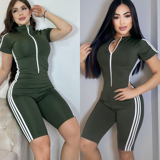 ENTERIZO 3 LÍNEAS CORTO MANGA CORTA VERDE