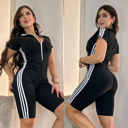 ENTERIZO 3 LÍNEAS CORTO MANGA CORTA NEGRO