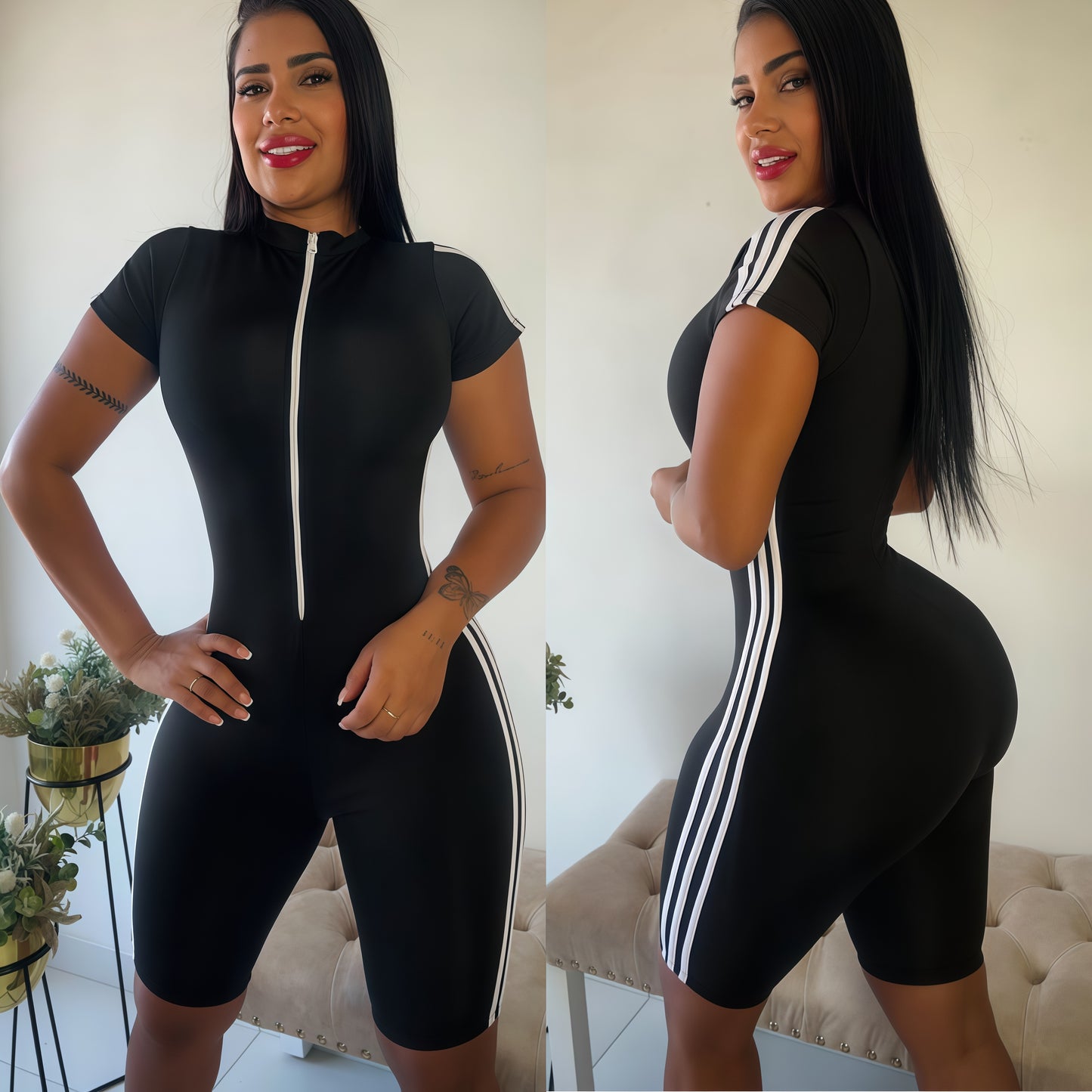 ENTERIZO 3 LÍNEAS CORTO MANGA CORTA NEGRO