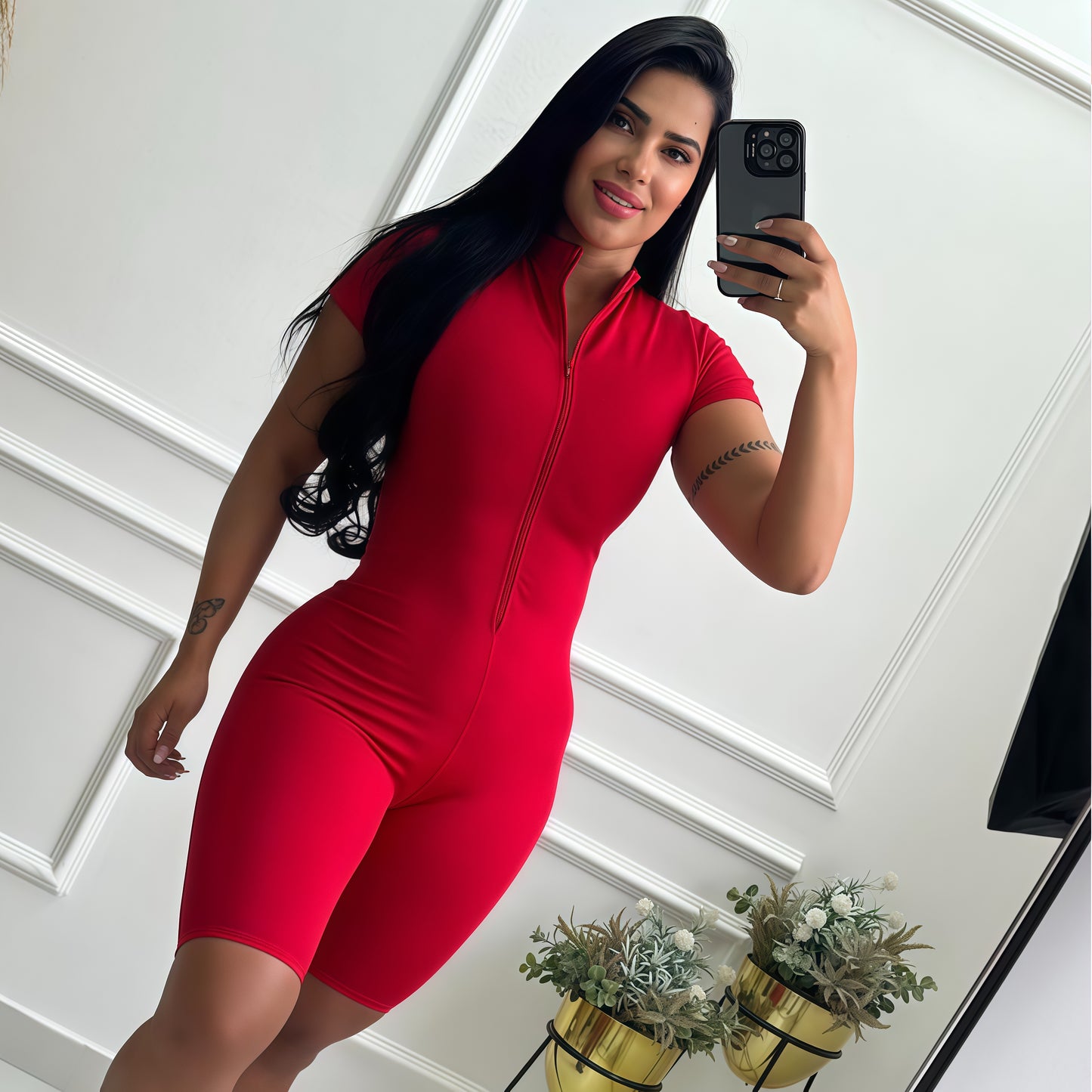 ENTERIZO CORTO MANGA CORTA ROJO