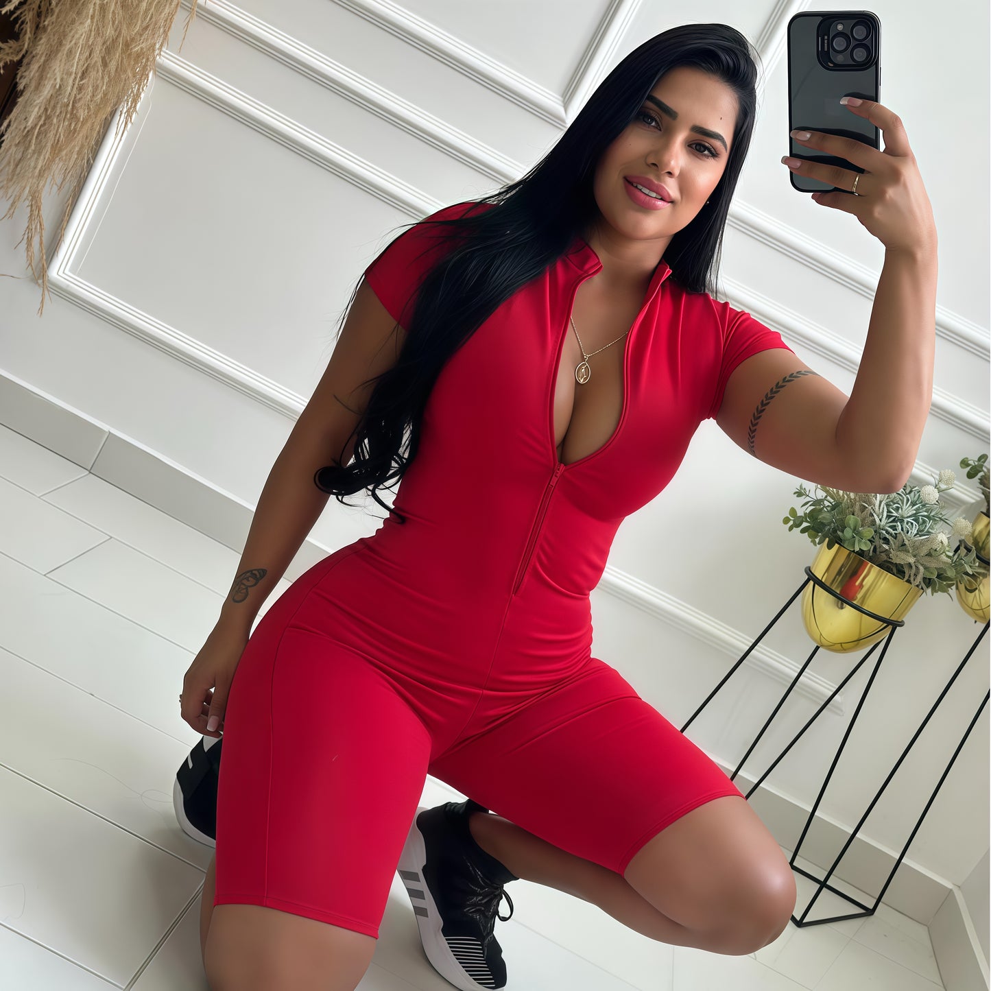 ENTERIZO CORTO MANGA CORTA ROJO