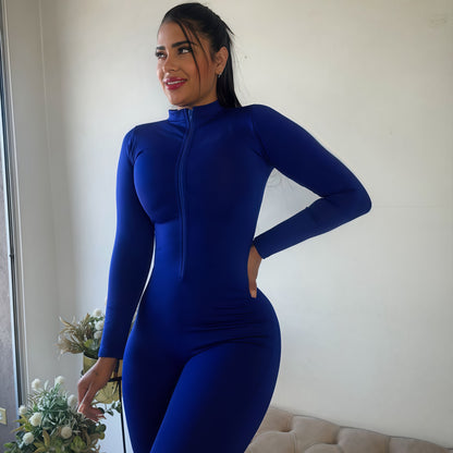 ENTERIZO CORTO MANGA LARGA AZUL