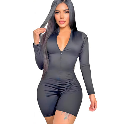 ENTERIZO CORTO MANGA LARGA NEGRO