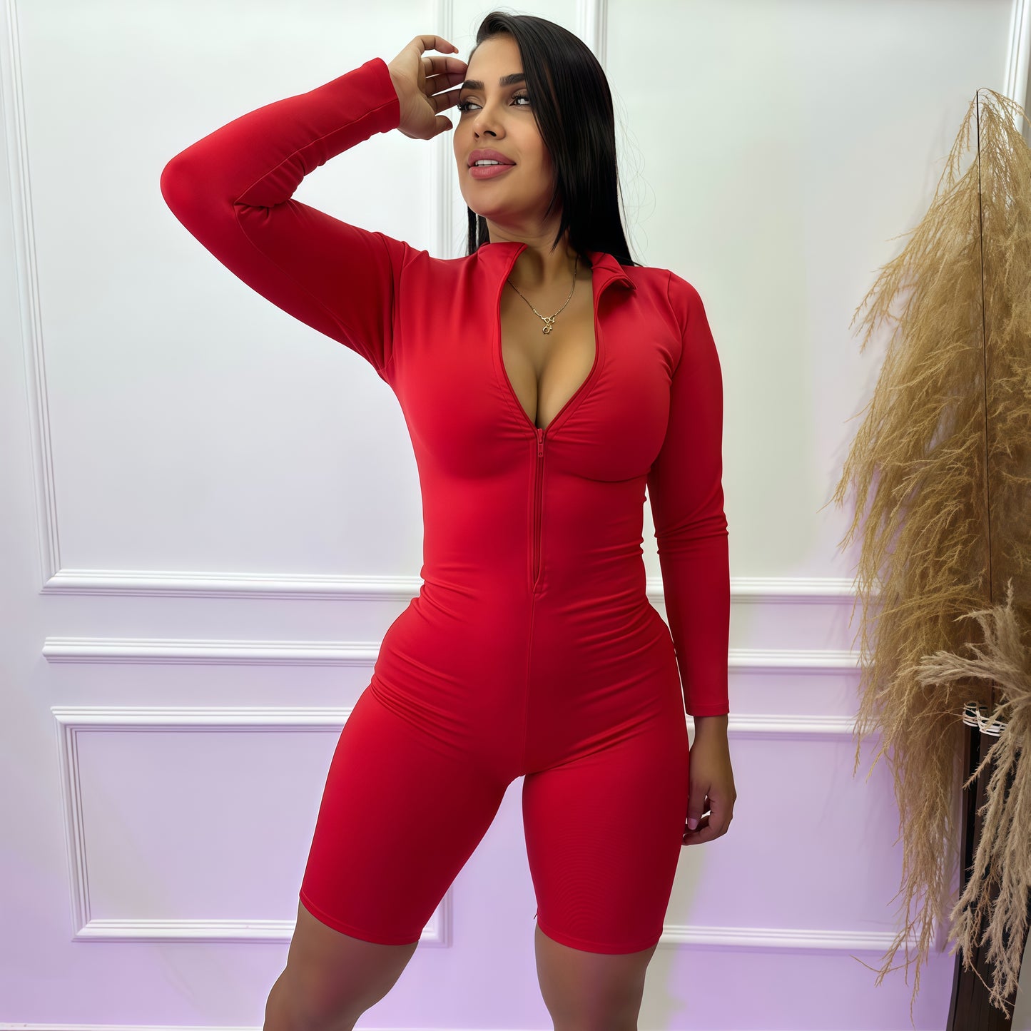 ENTERIZO CORTO MANGA LARGA ROJO