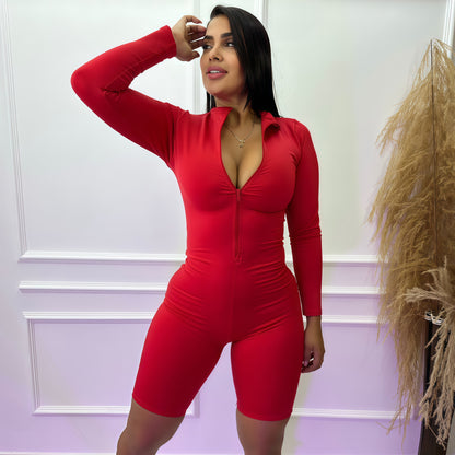 ENTERIZO CORTO MANGA LARGA ROJO