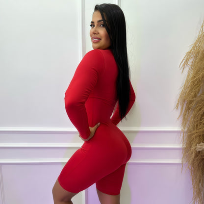 ENTERIZO CORTO MANGA LARGA ROJO