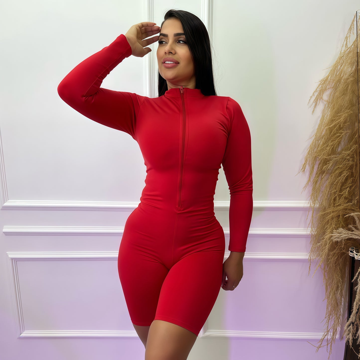 ENTERIZO CORTO MANGA LARGA ROJO