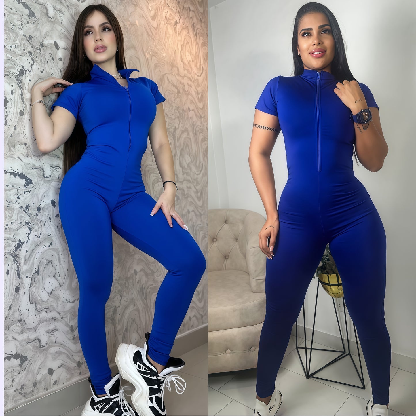 ENTERIZO LARGO MANGA CORTA AZUL