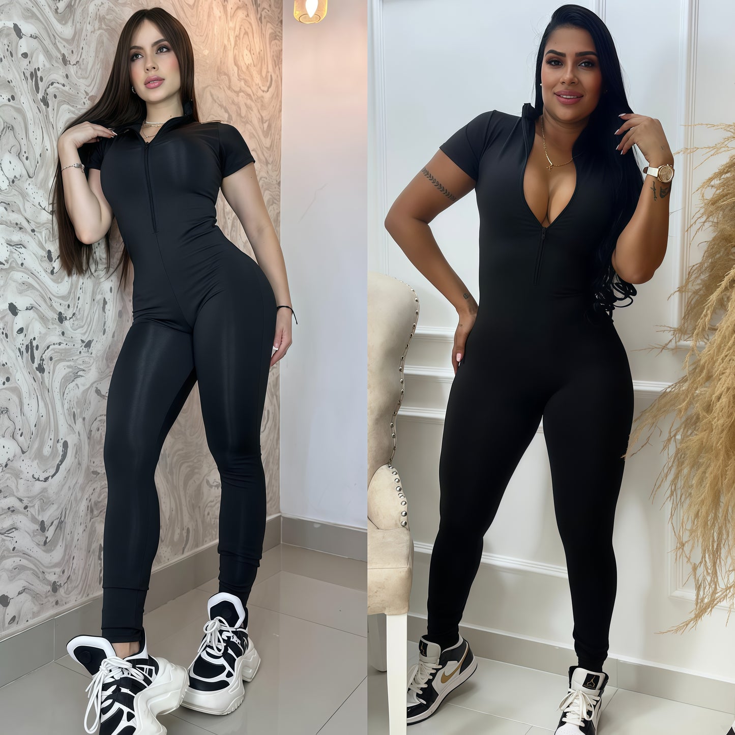 ENTERIZO LARGO MANGA CORTA NEGRO