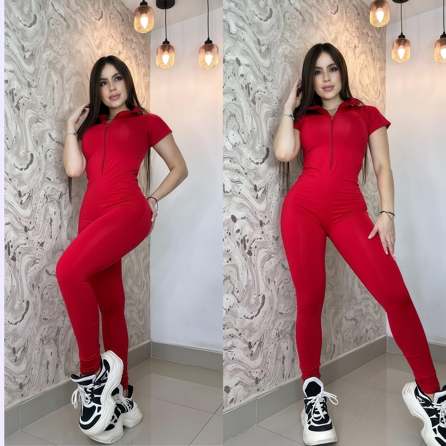 ENTERIZO LARGO MANGA CORTA ROJO