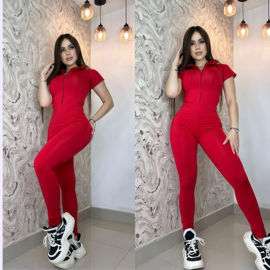 ENTERIZO LARGO MANGA CORTA ROJO