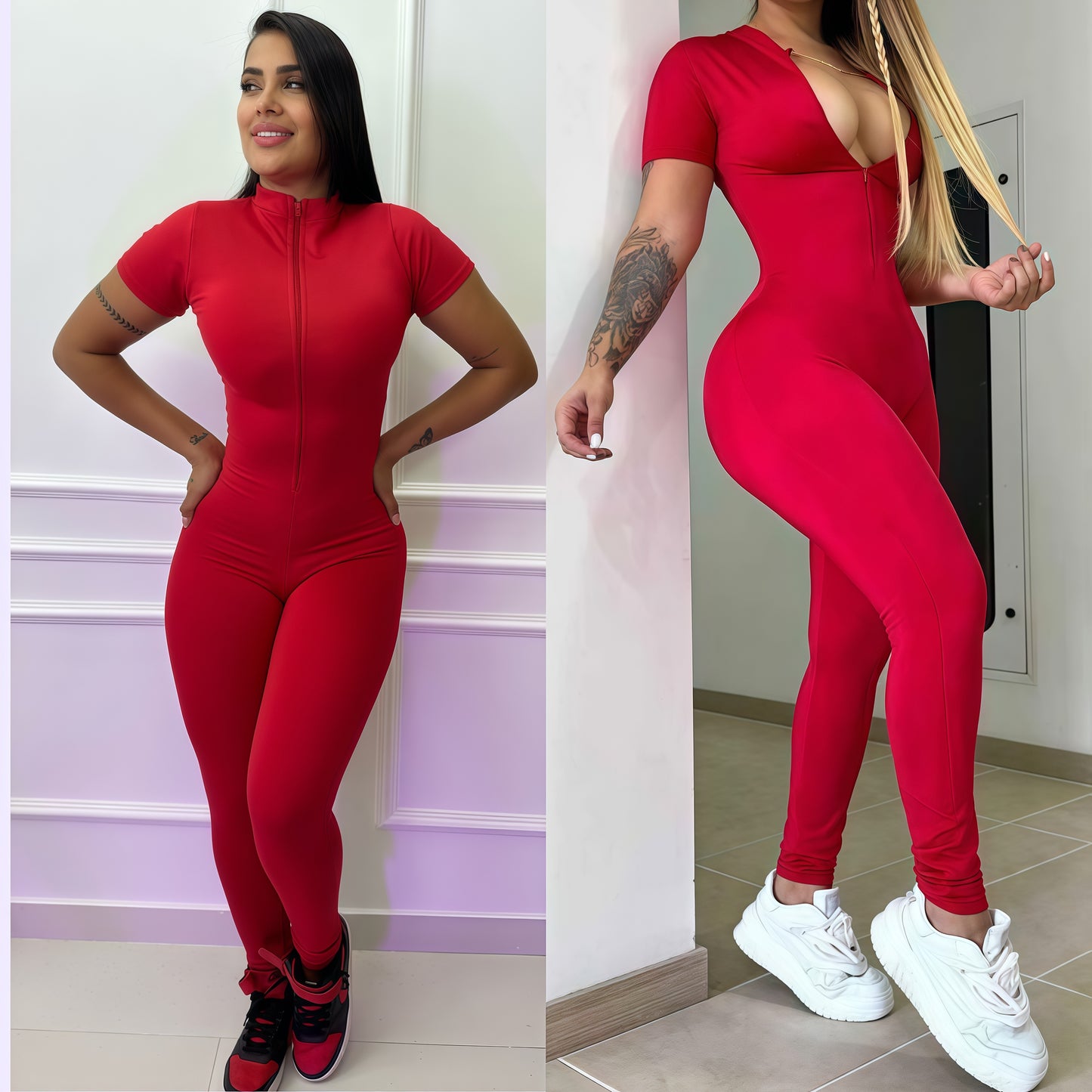 ENTERIZO LARGO MANGA CORTA ROJO