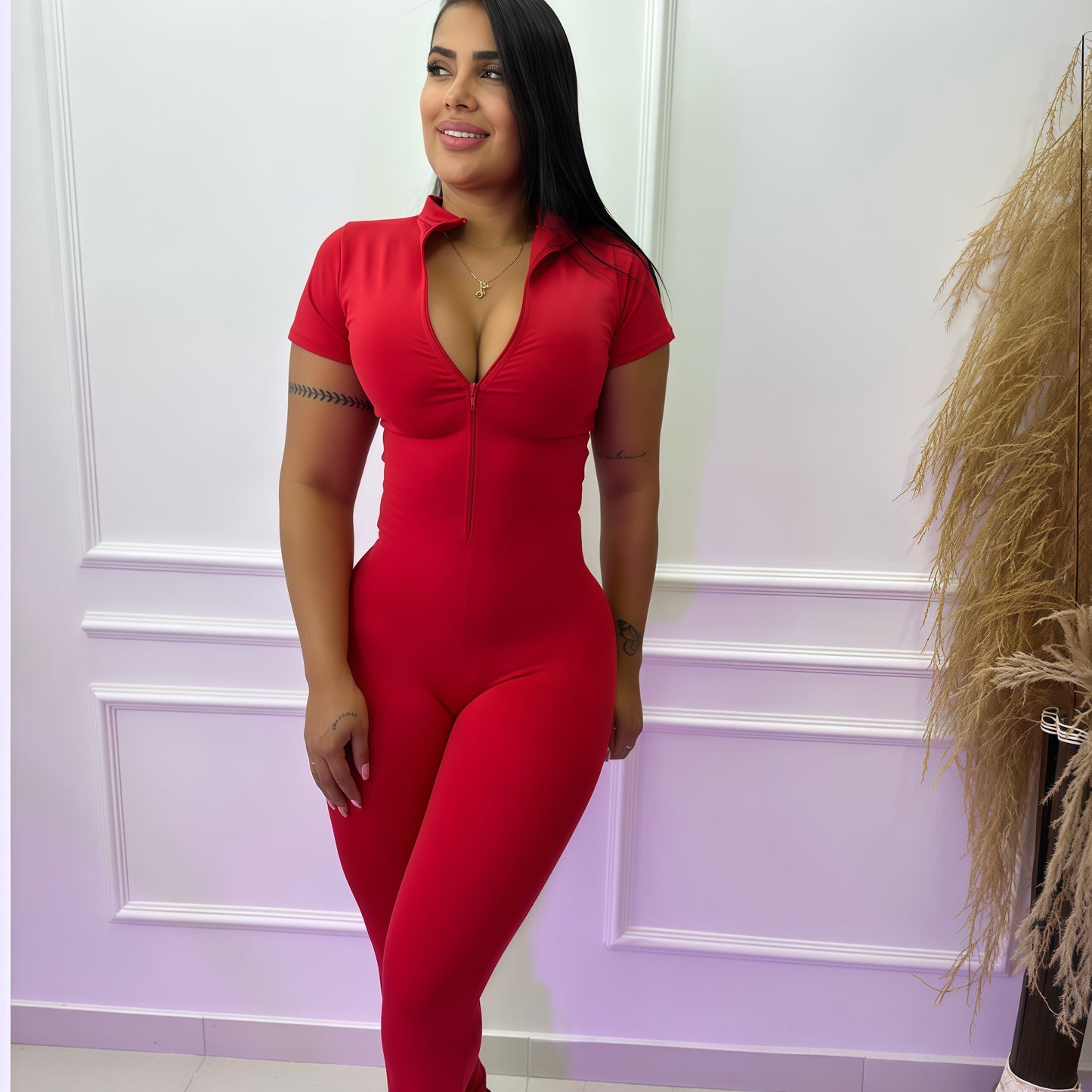 ENTERIZO LARGO MANGA CORTA ROJO