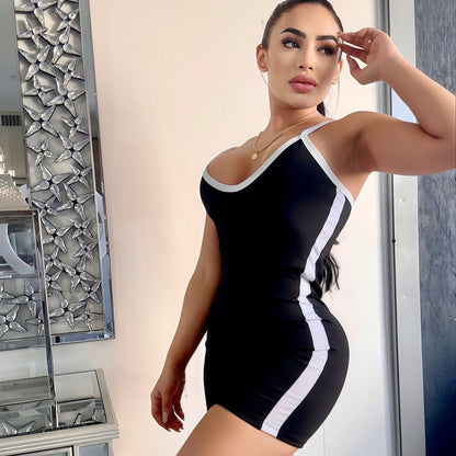 ENTERIZO PANDA CORTO NEGRO RAYA BLANCA